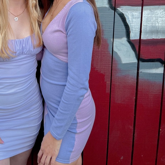 Purple Two tone color block bodycon dress - Picture 1 of 4